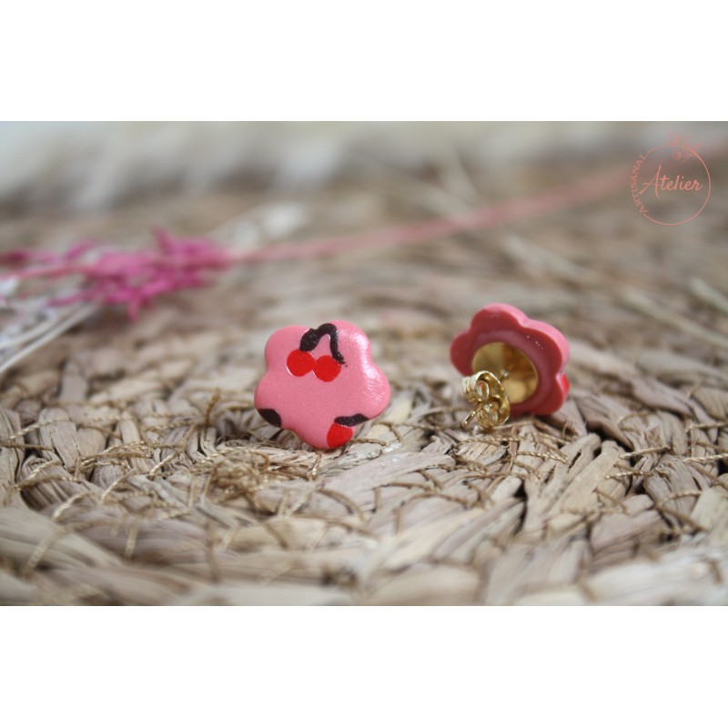 Puces d'oreille - cerise - rouge et rose