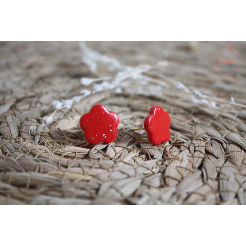 Puces d'oreille - pailletée rouge
