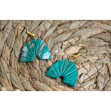 Boucles d'oreille pendantes - arc bleu/blanc et or