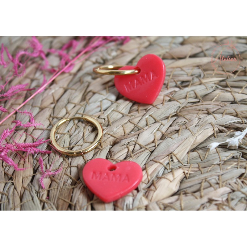 PACK créoles + pampilles cœur roses MAMA