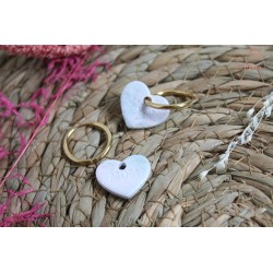 PACK créoles + pampilles cœur MOM bleu/blanc paillette