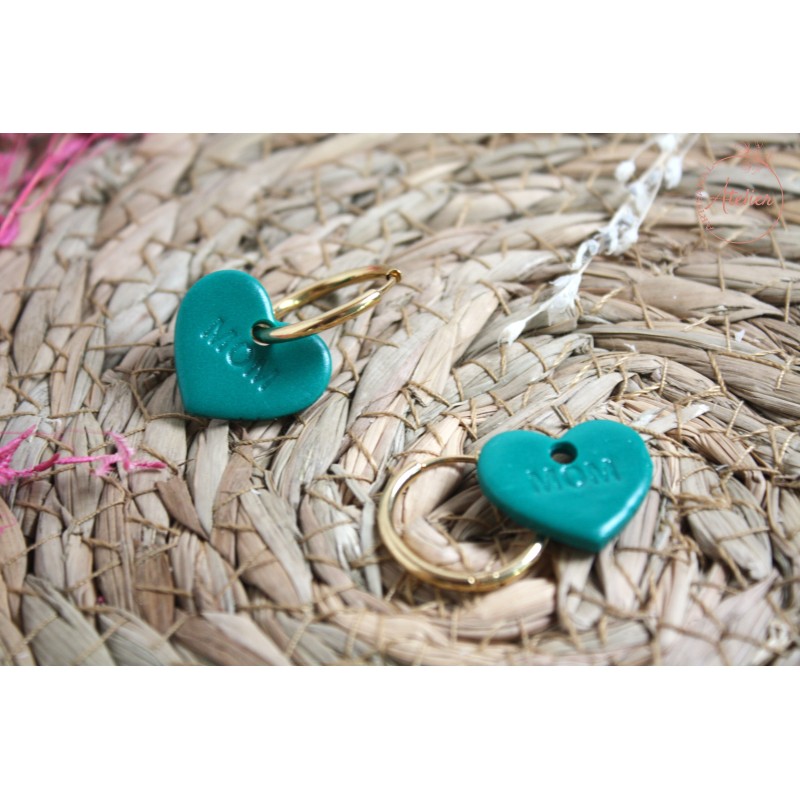 PACK créoles + pampilles cœur bleu canard MOM