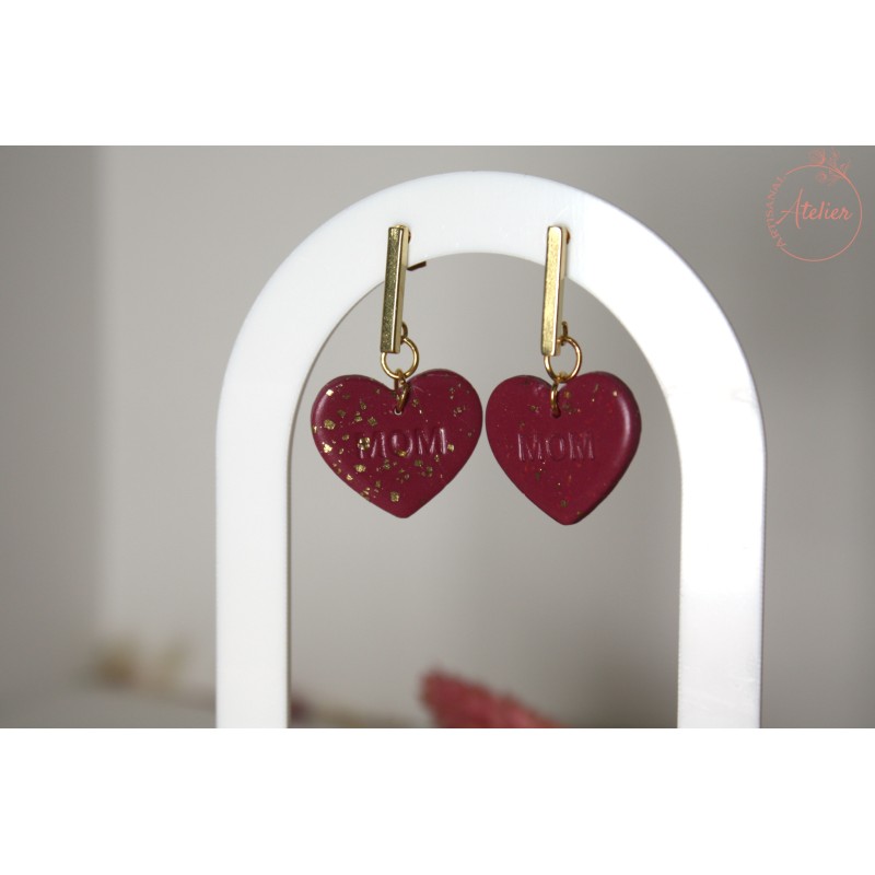 Boucles d'oreille pendantes MOM - Mauve et or