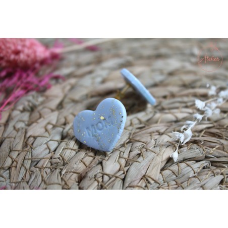 Puces d'oreille bleu paillette MOM