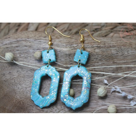 Boucles d'oreille pendantes - bleu et or