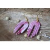 Boucles d'oreille pendantes - Arc escalier marbré blanc, rose et or