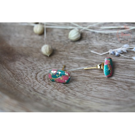 Puces d'oreille - rose , vert et or