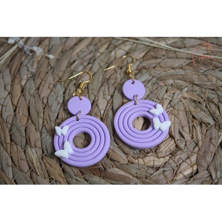 Boucles d'oreille pendantes - Mauve papillons