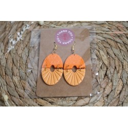 Boucles d'oreille pendantes - Bi couleurs orange texturé