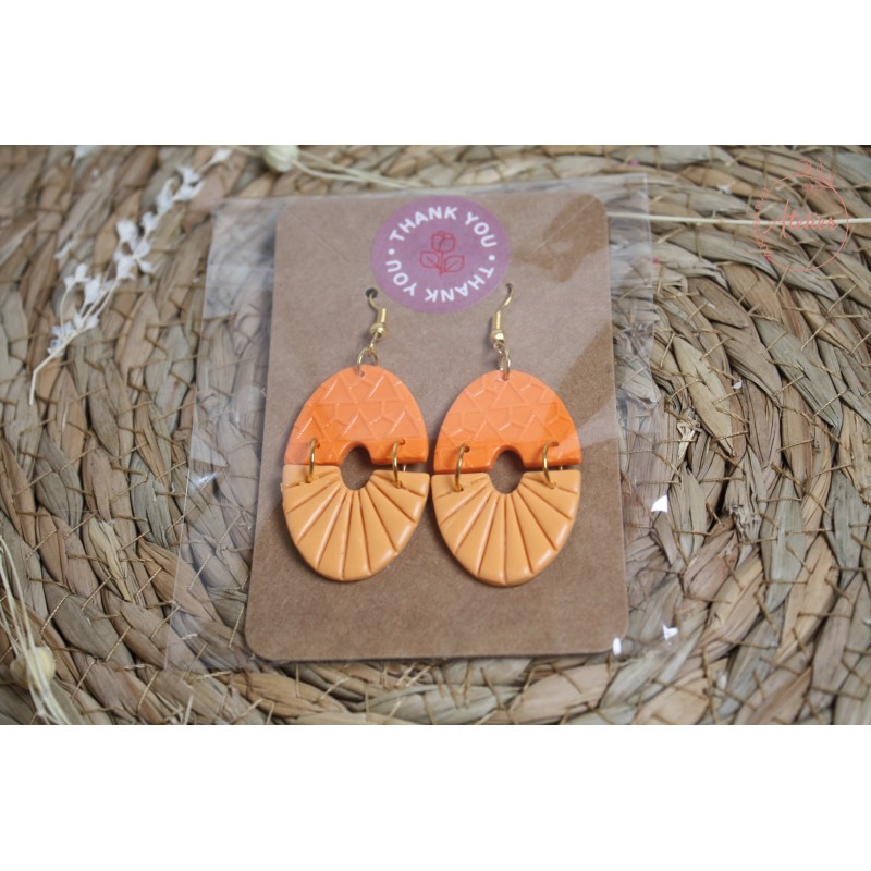 Boucles d'oreille pendantes - Bi couleurs orange texturé