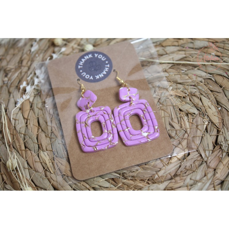 Boucles d'oreille pendantes - Mauve, blanc et or