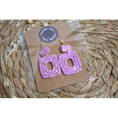 Boucles d'oreille pendantes - Mauve, blanc et or