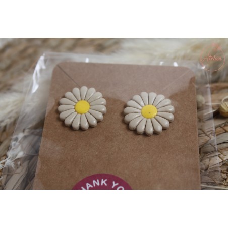 Puces d'oreille - Marguerite beige et jaune
