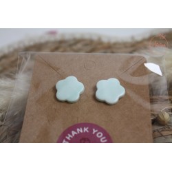 Puces d'oreille - turquoise blanc