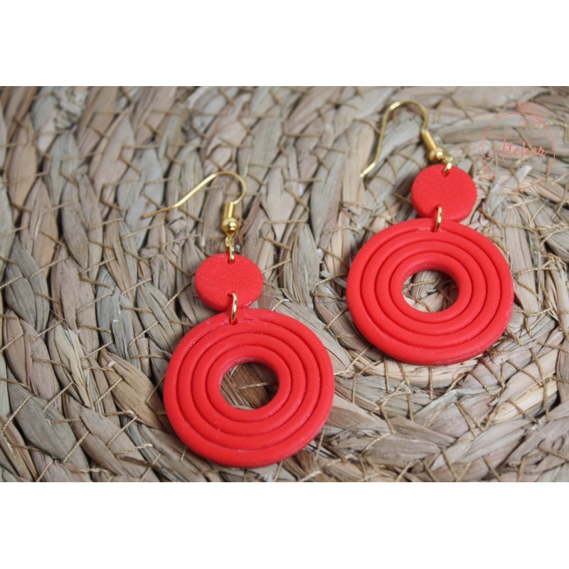 Boucles d'oreille pendantes - Rondes rouge