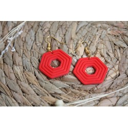 Boucles d'oreille pendantes - Hexagone rouge