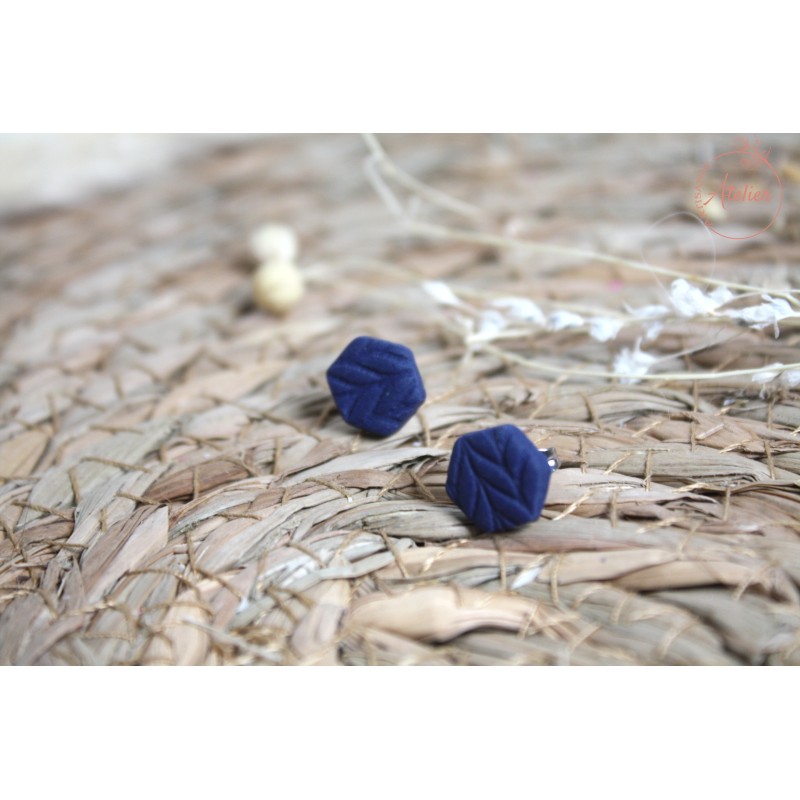 Puces d'oreille hexagone - Bleu texturée