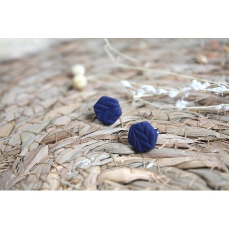 Puces d'oreille hexagone - Bleu texturée